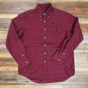 Ralph Lauren Shirt Mens Large Red Black Gingham Classic Fit Long Sleeve